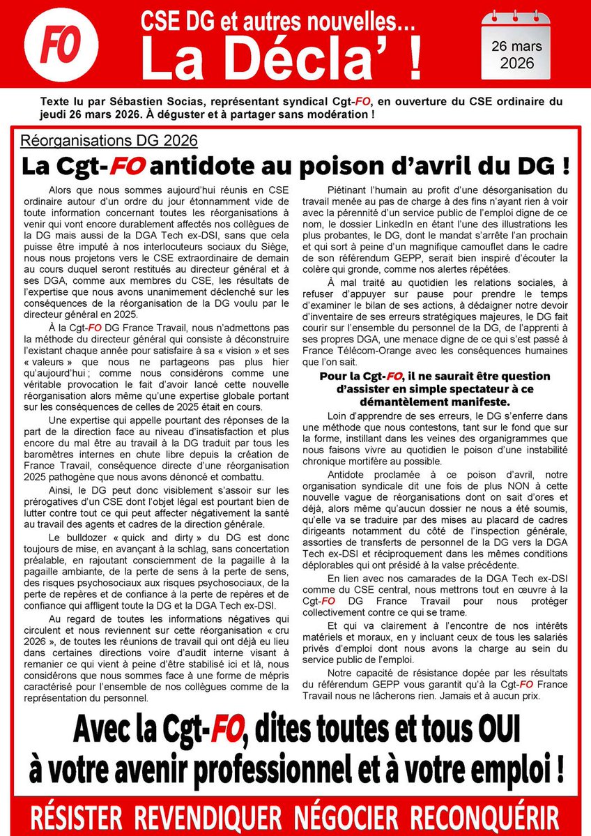 FO France Travail DG tweet media