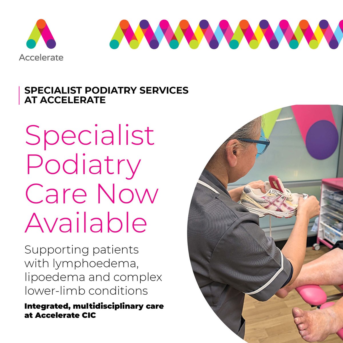 AccelerateCIC's tweet image. 🦶 Specialist podiatry care now available @AccelerateCIC

Supporting people living with lymphoedema, lipoedema &amp;amp; complex lower-limb conditions.

An additional access route within our integrated, multidisciplinary service.

More info:
acceleratecic.com/consultations/…

#Podiatry