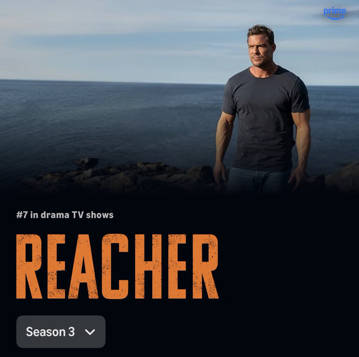 alanritchsonhq's tweet image. #REACHER is currently trending on Prime Video and ranked number 7 in Drama Tv Shows