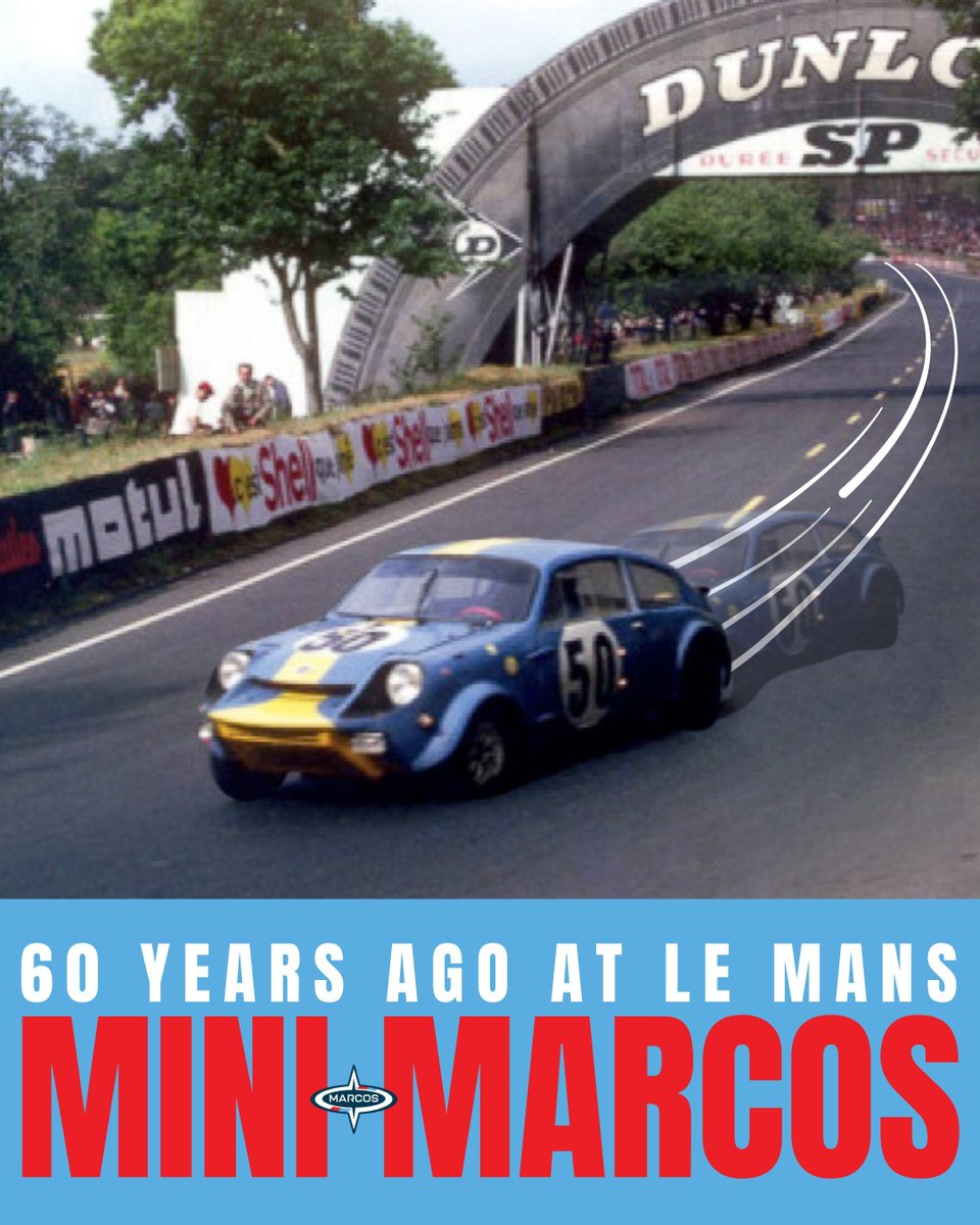 marcosmotorco's tweet photo. ⏱️ 2026 marks six whole decades since the plucky Mini Marcos took the chequered flag at Le Mans in 1966 - the only British car to do so. You might remember that year for the famous battle between the American and Italian marques - there was a Hollywood movie about it - but we remember it more for what is arguably the Mini Marcos' finest hour (or 24?). 

#Marcos #MiniMarcos #MarcosMotorCompany #BritishLightweightAnalogue #MarcosReborn