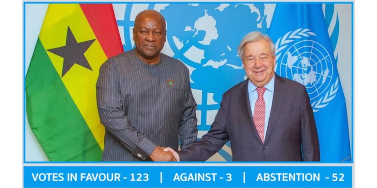 History made at the UN! The Embassy of Ghana in Paris congratulates H.E. President John Dramani Mahama <a href="/JDMahama/">John Dramani Mahama</a> for successfully championing the resolution to officially recognize the transatlantic slave trade as a crime against humanity. A bold step for reparative justice.