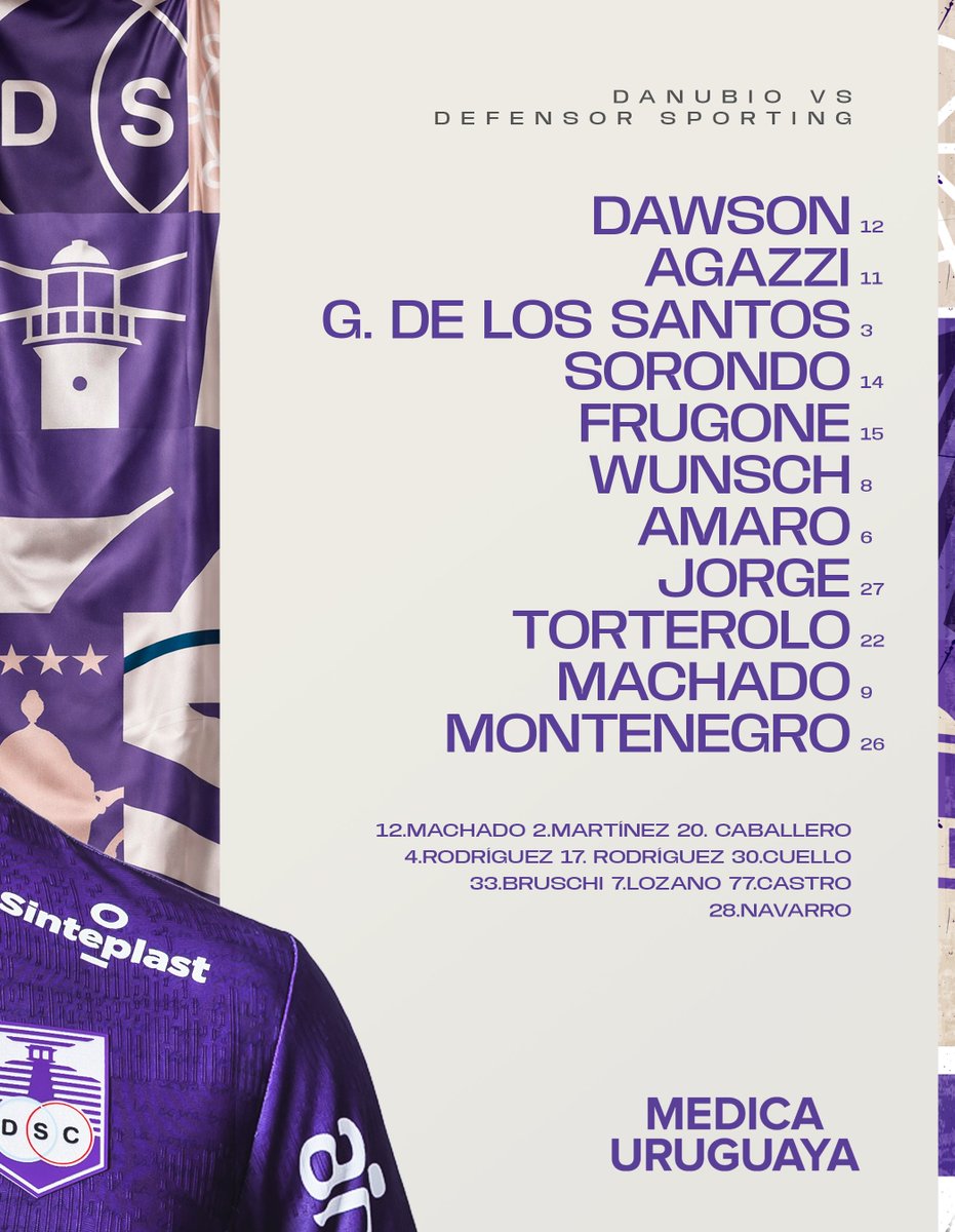 DefensorSp's tweet photo. El 𝙓𝙄 de Defensor Sporting para enfrentar esta tarde a Danubio. 📋 https://t.co/8u2jVfUi8K