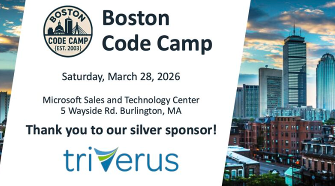 TriverusConsult's tweet image. Proud to sponsor @BostonCodeCamp this Saturday at the Microsoft Sales &amp;amp; Technology Center in Burlington, MA. Excited to support a community‑driven day of learning, collaboration and hands‑on tech exploration. Hope to see you there!

#BostonCodeCamp #CodeCamp #TechCommunity