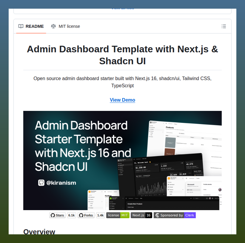 Next.js 16 admin dashboard starter https://t.co/o1W12GXqB3