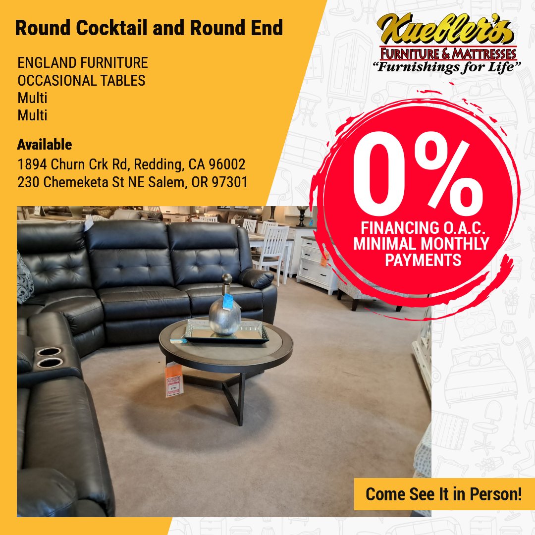 kueblers1974's tweet image. Transform your space with ENGLAND FURNITURE's chic multi-hued Round Tables! 🪑✨ Add charm today. Shop now! #HomeStyle #FurnitureGoals

bit.ly/4dsnPKs

1894 Churn Crk Rd, Redding, CA 96002
230 Chemeketa St NE Salem, OR 97301