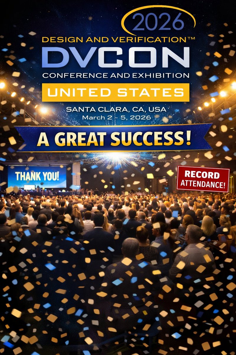 dvcon_us's tweet photo. DVCon U.S. 2026 was a record-breaking success with tremendous growth, including 1,243 attendees from 29 countries. Thank you to our incredible community! Read the full press release here https://t.co/7tSWUPvo13 #DVCon_US #Accellera #EDA #AI #Design #Verification https://t.co/opHKf62gas