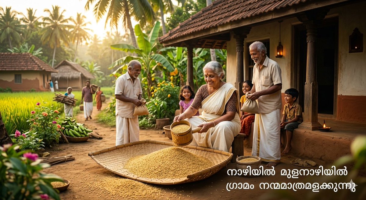 sajith2009's tweet photo. Gemini was asked to create a picture reflecting the message in "നാഴിയിൽ മുളനാഴിയിൽ
ഗ്രാമം നന്മമാത്രമളക്കുന്നു
നന്മ മാത്രമളക്കുന്നു".

It came out with a literally true image, but completely lost the nuance! https://t.co/5HN6UP68ci