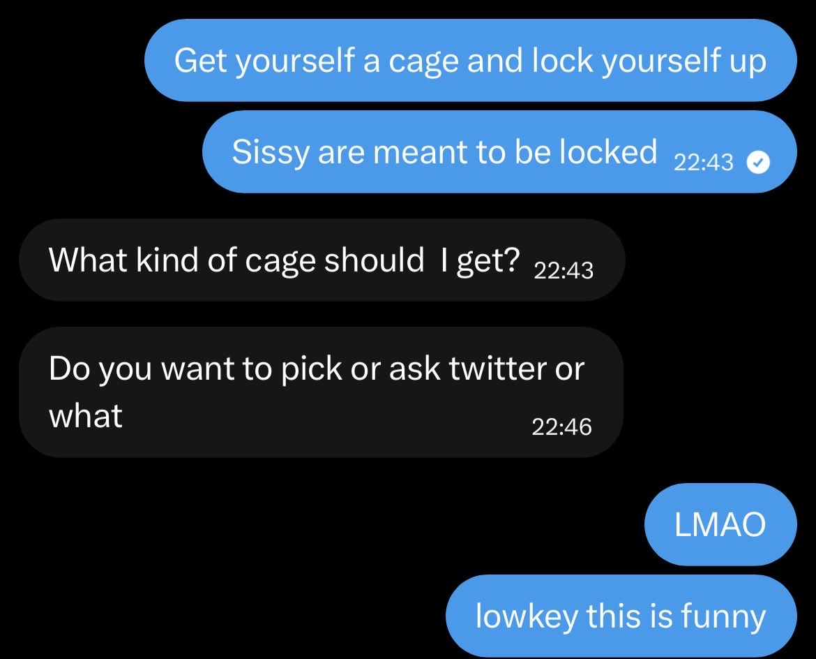 FemsubLeah's tweet photo. Chat, which cage would be funny for a little sissy? :3 https://t.co/7s2GCeYART