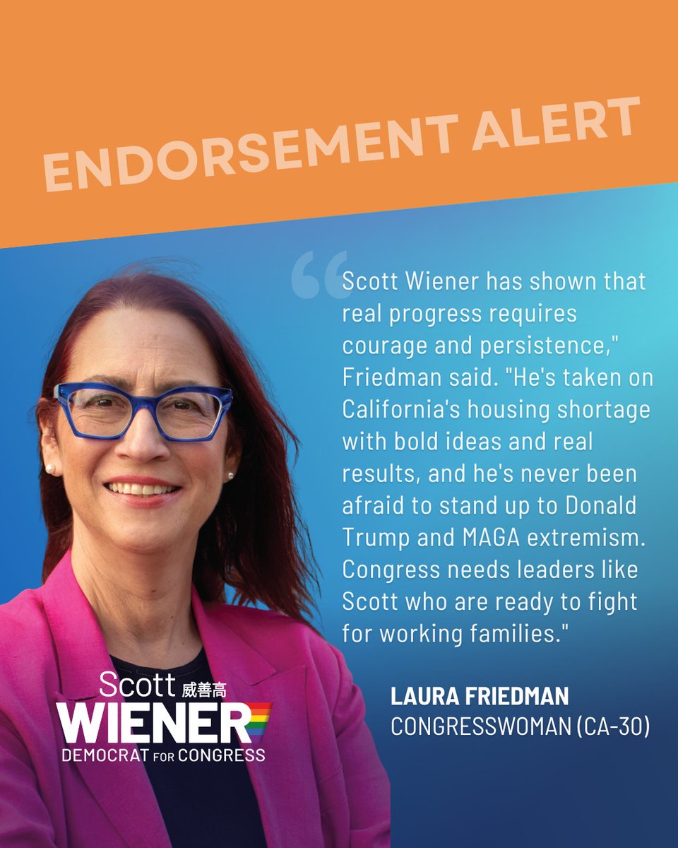 Scott_Wiener's tweet image. Grateful to have Congresswoman Laura Friedman, Congressman Scott Peters, and the California State Association of Letter Carriers join our campaign for Congress!

From building more housing to standing up for our rights, we’re building a broad coalition to deliver results for