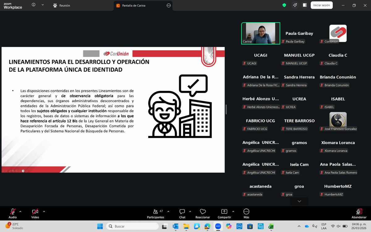 ConUnionOficial's tweet photo. Impartimos nuestro webinar sobre la PUI, Plataforma Única de Identidad. ¡Muchas gracias por participar! https://t.co/TNy30d7BBS
