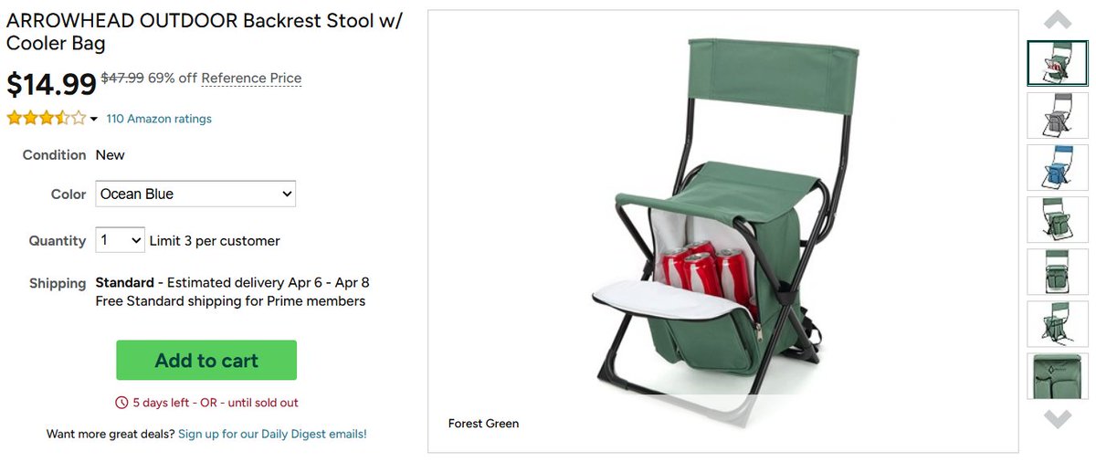 ARROWHEAD OUTDOOR Backrest Stool w/ Cooler Bag @ Woot (An Amazon Company)

Summer chair going out of stock soon!
Granite Grey color sold out already.

mavely.app.link/DIxxr9TLP1b

#deals #ad