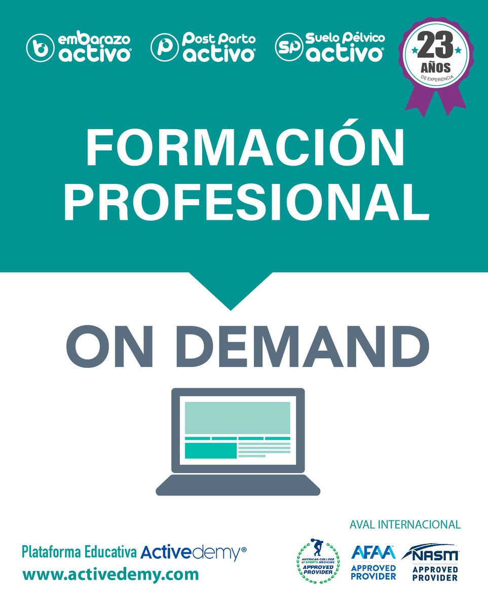 EMBARAZOACTIVO's tweet image. Formaciones Profesionales en el #Embarazo y #PostParto desde cualquier parte del mundo!

🎖️Aval Internacional  ACSM - AFAA - NASM

◾️La haces a tu ritmo, #ondemand 24/7
◾️Teórico - Práctico
◾️Consultas en foros
◾️Acceso x 12 meses al material
◾️Certificado de aprobación