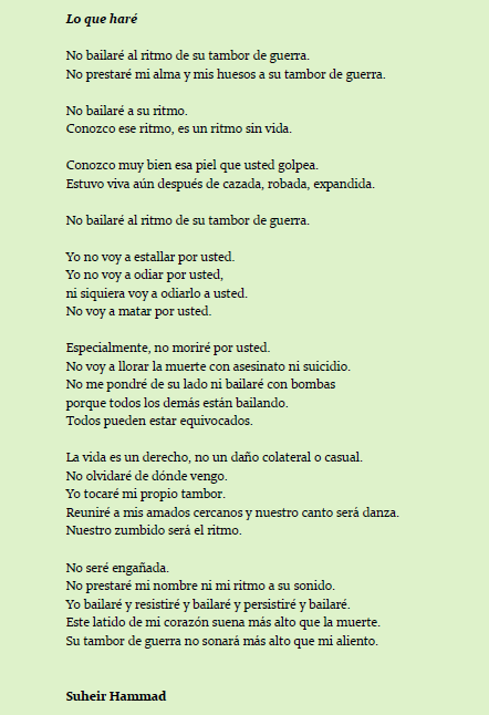 Nefelopode's tweet photo. #PalabrasContraLaGuerra
"Lo que haré" 🇵🇸 Suheir Hammad 
✒️+ 🎙️ @SuheirHammad1 https://t.co/0j5wl53Jxc
📗 https://t.co/Tw94QHVgKn @ccsfundarte https://t.co/61btzUcF88