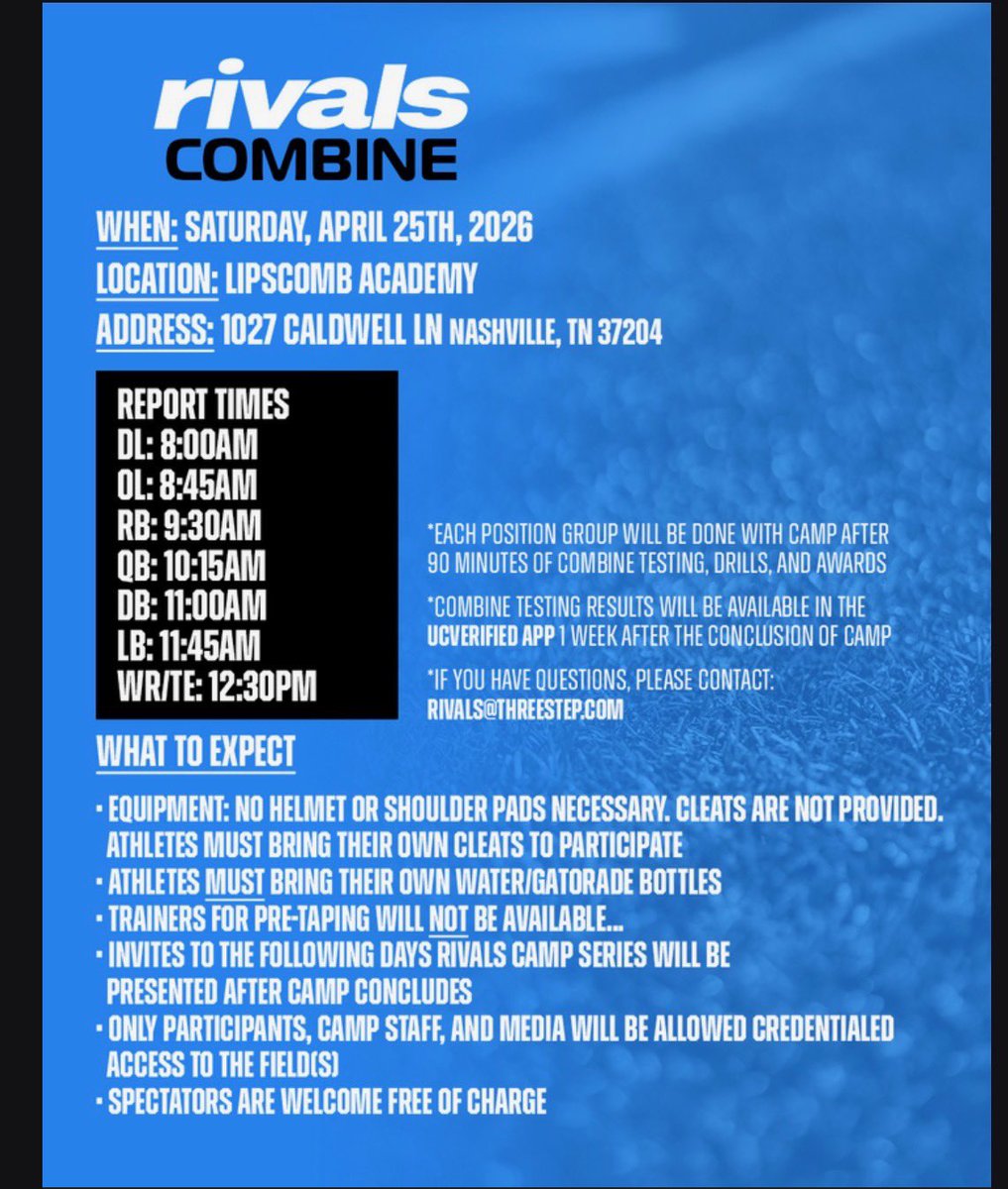 RealJoshua2028's tweet photo. Blessed to be competing in the Rivals Camp in Nashville TN on April 25! Let’s do it! @ScottPingel10 @MiltonProctorII @Es_academy @JPRockMO @PrepRedzoneMO @6starfootballMO @AllenTrieu @RivalsHS @CoachReedLive @On3 @247recruiting https://t.co/BMEqBSVBt3