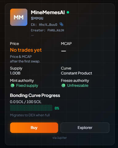 MineMemesAI 🔥 Bonding Curve Launch Engine tweet media