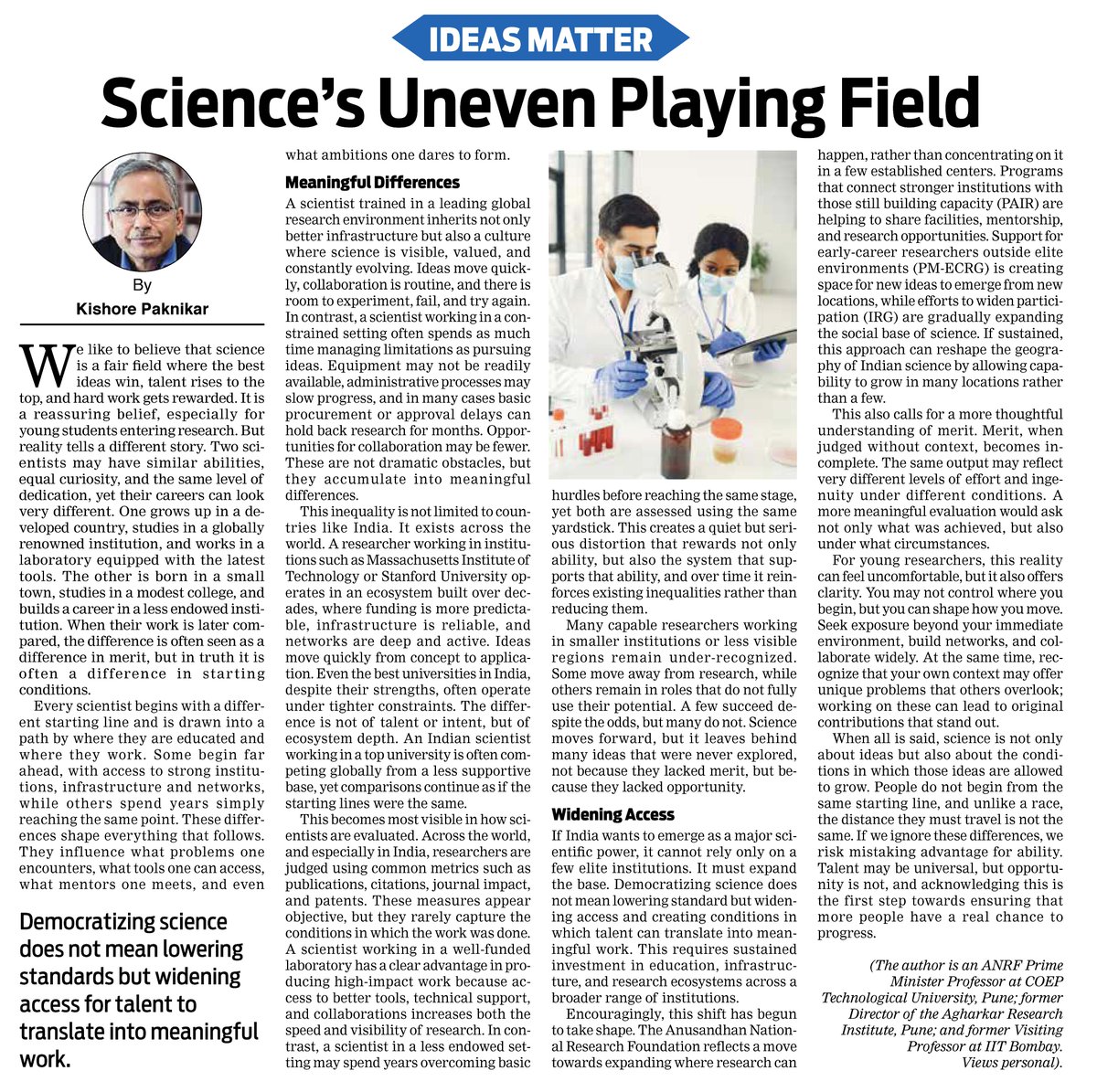 Democratizing Science

Science isn’t a level playing field. Where you start shapes how far you go. Merit must be judged in context, not just outcomes. The answer is not lowering standards, but widening access.

Read: theperfectvoice.in/post/science-s…

#SciencePolicy #Merit #Research #India