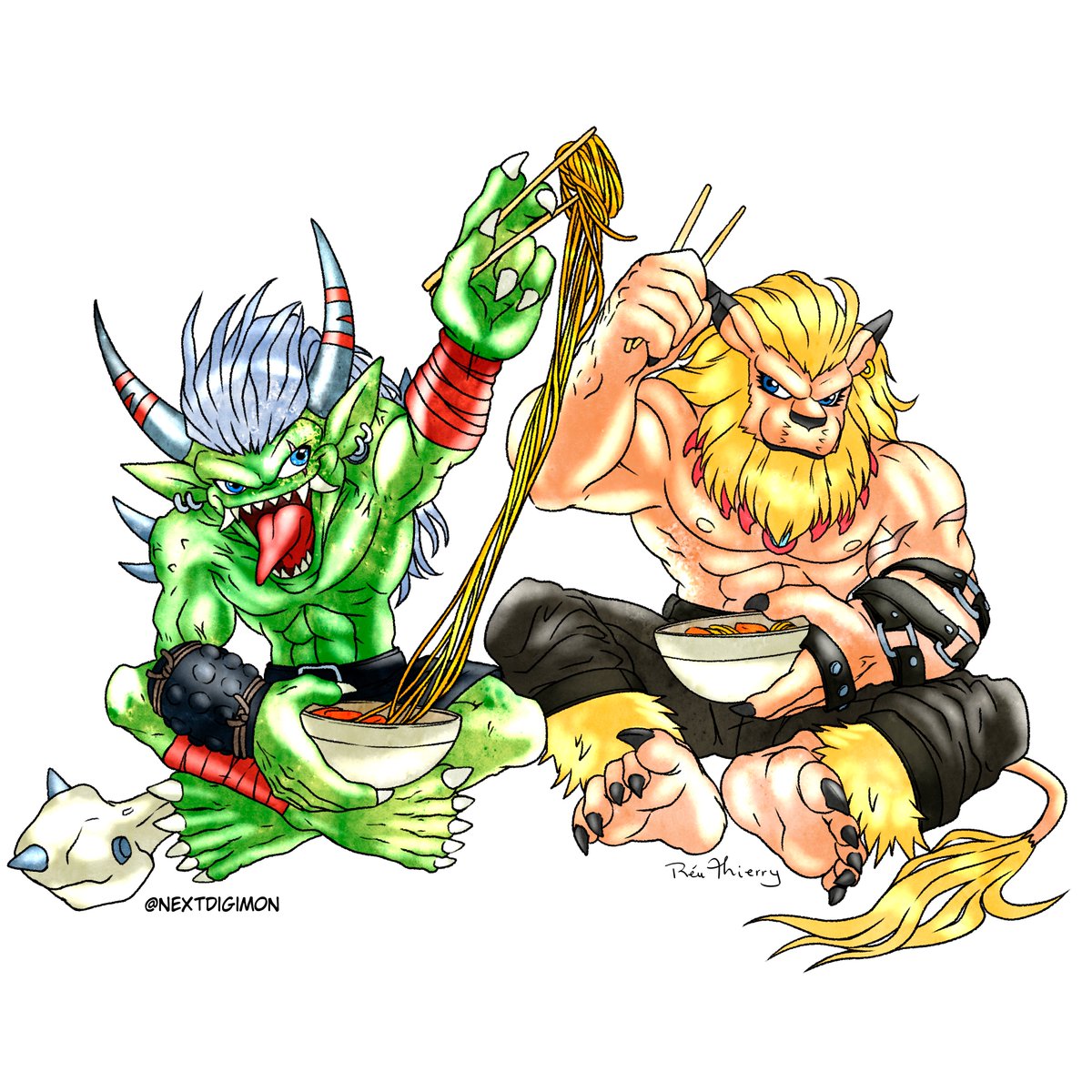 <a href="/Karn_EX/">Karn EX</a> Continuing, the other two Digimon that I drew for Karn's banner were this best friends, Leomon and Orgemon.
After lunch the countless battles continue!

Try to find my two drawings in the banner!

#Digimon #KarnEX #DigimonAdventure