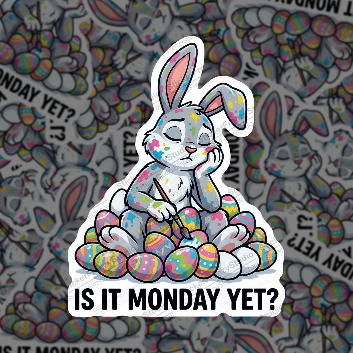 StickerFrenzyy's tweet image. This exhausted Easter bunny knows the struggle! Grab our new "Is It Monday Yet?" sticker for your laptop or planner. Perfect for surviving the holidays! Get yours here: etsy.me/3NspAzF #EasterSticker #FunnyBunny #PlannerStickers