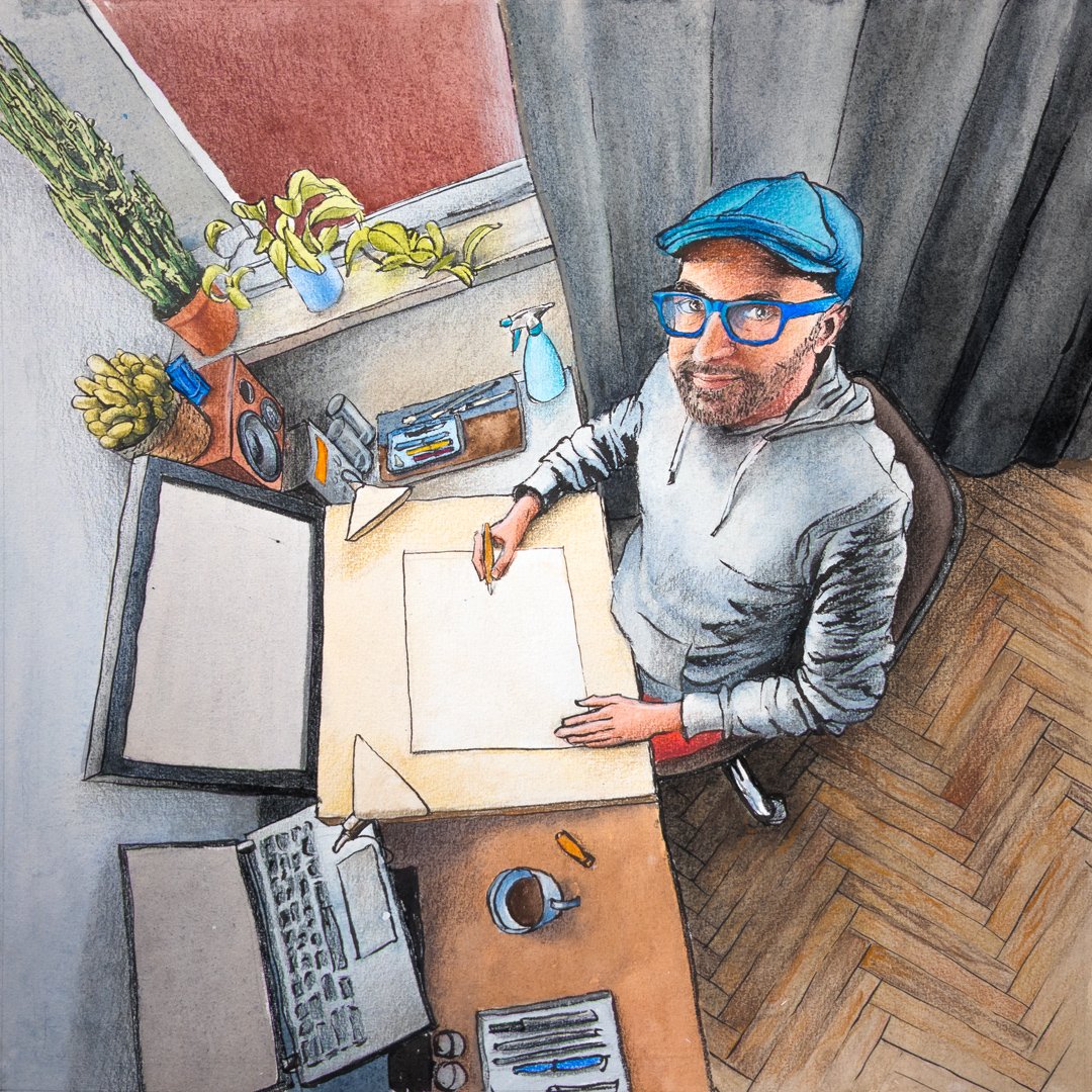 GadekMichal's tweet photo. Selfie ;) ink, watercolor and colored pencils, 42x42cm 
#art #artontwitter #watercolor #ink #coloredpencildrawing https://t.co/CCNlu6gPXE