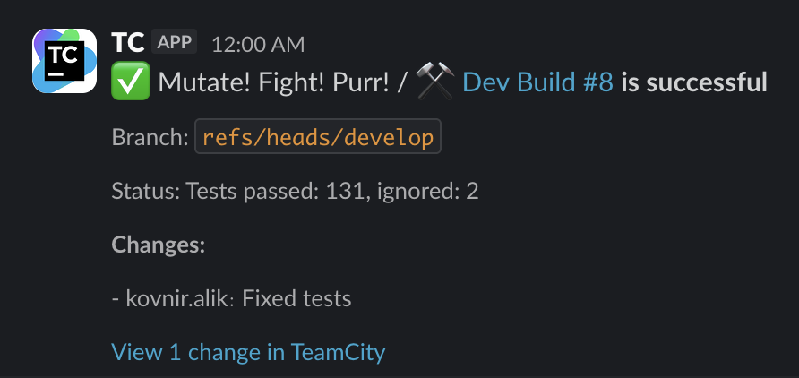 kovnirdev's tweet photo. Finally, set up TeamCity for "Mutate! Fight! Purr!". Now life will be much easier! 😄

BTW, are you using CI/CD for your indie games?

#indiedev #indiegame https://t.co/O4OOXQOBEA