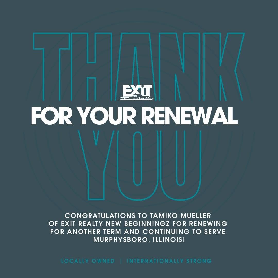 Pankonin11's tweet image. Please help me congratulate Tamiko and Jason Mueller EXIT Realty New Beginningz Murphysboro, Illinois on renewing their commitment to their agents and their communities. Congratulations! Joinexitrealty.com #exitrealty #leadership #support #realestate #changinglives
