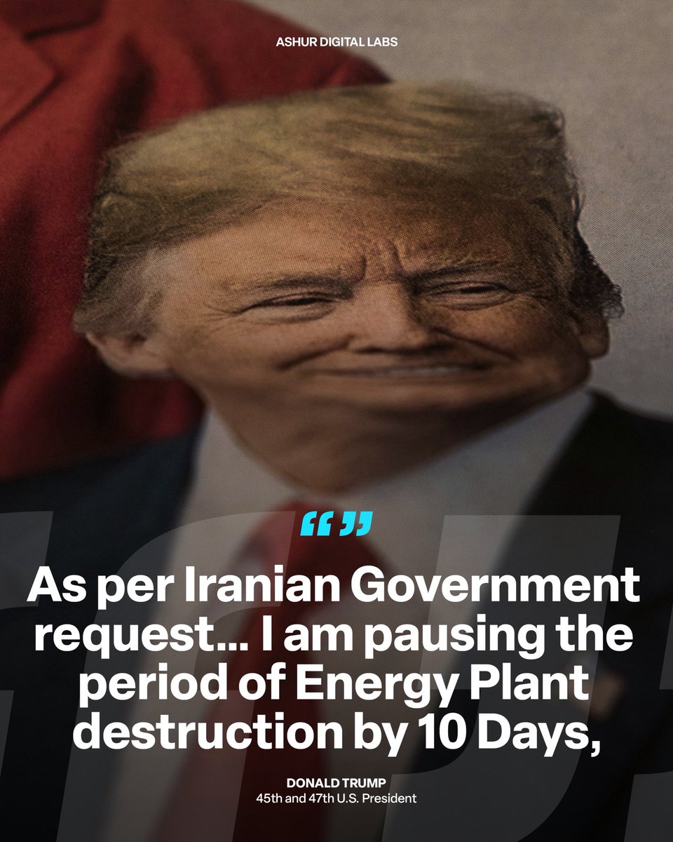 AshurDigital's tweet photo. “As per Iranian Government request… I am pausing the period of Energy Plant destruction by 10 Days.”

According to @CoinDesk, crypto markets found some footing after the announcement, with Bitcoin rebounding from earlier losses despite broader market pressure driven by rising oil prices, bond yields, and ongoing Middle East tensions.

While volatility remains high, the bounce highlights how quickly sentiment can shift in global markets and why resilience matters in crypto.

#crypto #bitcoin #btc #fyp #ai