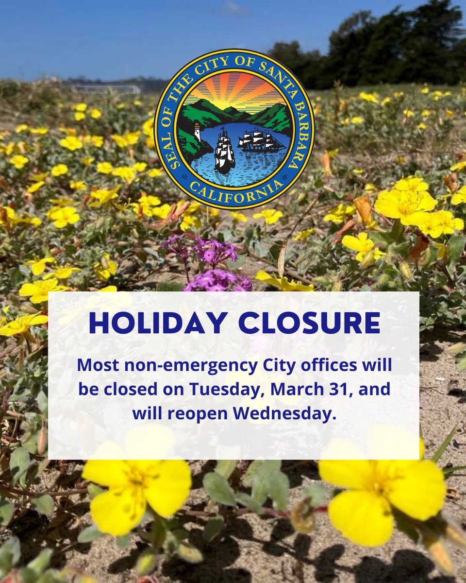 SBCity's tweet photo. Most non-emergency City offices will be closed on Tuesday, March 31, and will reopen Wednesday.

For water, sewer, and trash bill payments, visit https://t.co/7Xc0s1oUEp https://t.co/y8laHfDkaz