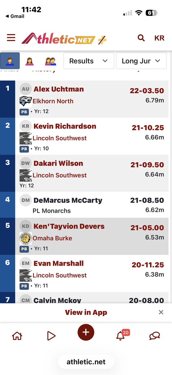 kjrich_09's tweet photo. Today’s Work: Finished 2nd place @ Doane Indoor Meet w/ a PR 21’10”. Next week I’m chasing 22’ &amp; up! #co2028 #longjump #neversatisfied https://t.co/hOsBLePZL9
