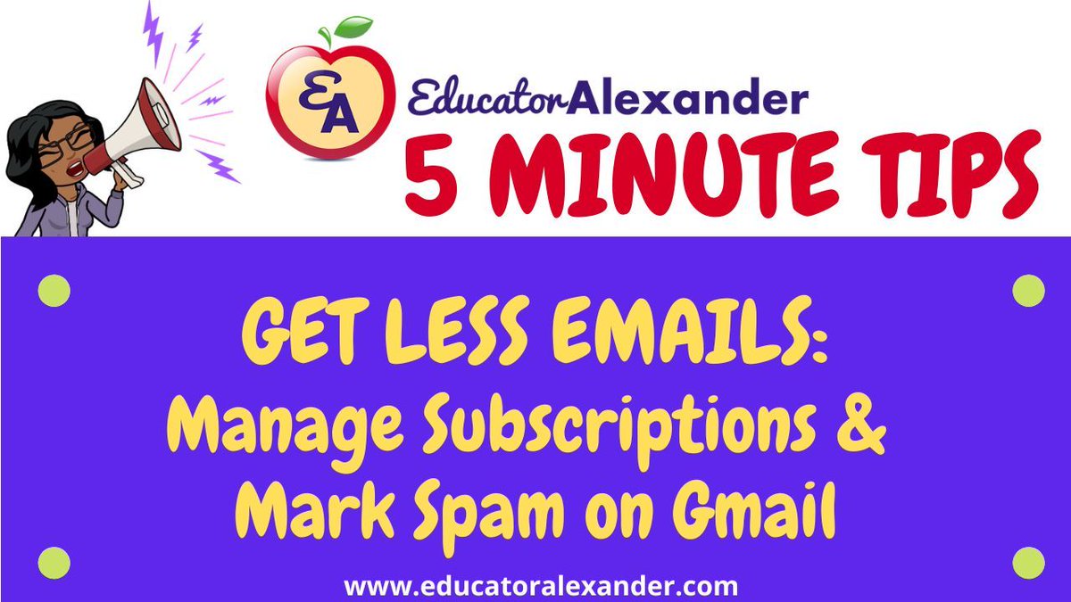 educatoralex's tweet image. 🚨5 MINUTE TIP🚨

☑️Use Gmail?

😡Want LESS EMAILS from spam and from subscriptions?

😘Here is your quick solution!

👉edalex.net/lessemail

#ISTE #TCEA #FETC #CUE #education #classroom #edtech #K12 #teachers #teacher #edu #googleedu #futurereadylibs
