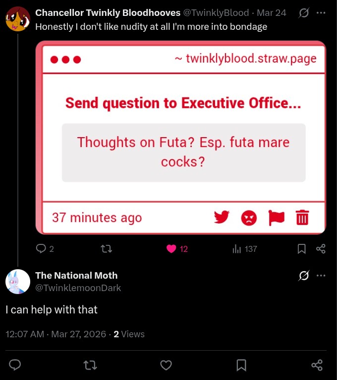 Chancellor Twinkly Bloodhooves tweet media