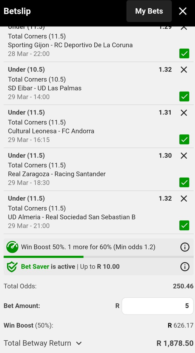 🍏💥🍏💥🍏💥🍏💥🍏💥🍏💥🍏💥
💥Mixed Corners Selections Formula

🎟Betway Booking Codes ⤵️ 
🍏First-half Corners 1X2
🍏First-half Corners Under 5.5
🍏First-half Corners Over 2.5 &amp; 3.5
🏷 BW48E376F8
🏷 BW48E33B4C
🏷 BW48E326D8

🍏Full-time Corners Under 10.5 &amp; 11.5 
🍏Full-time