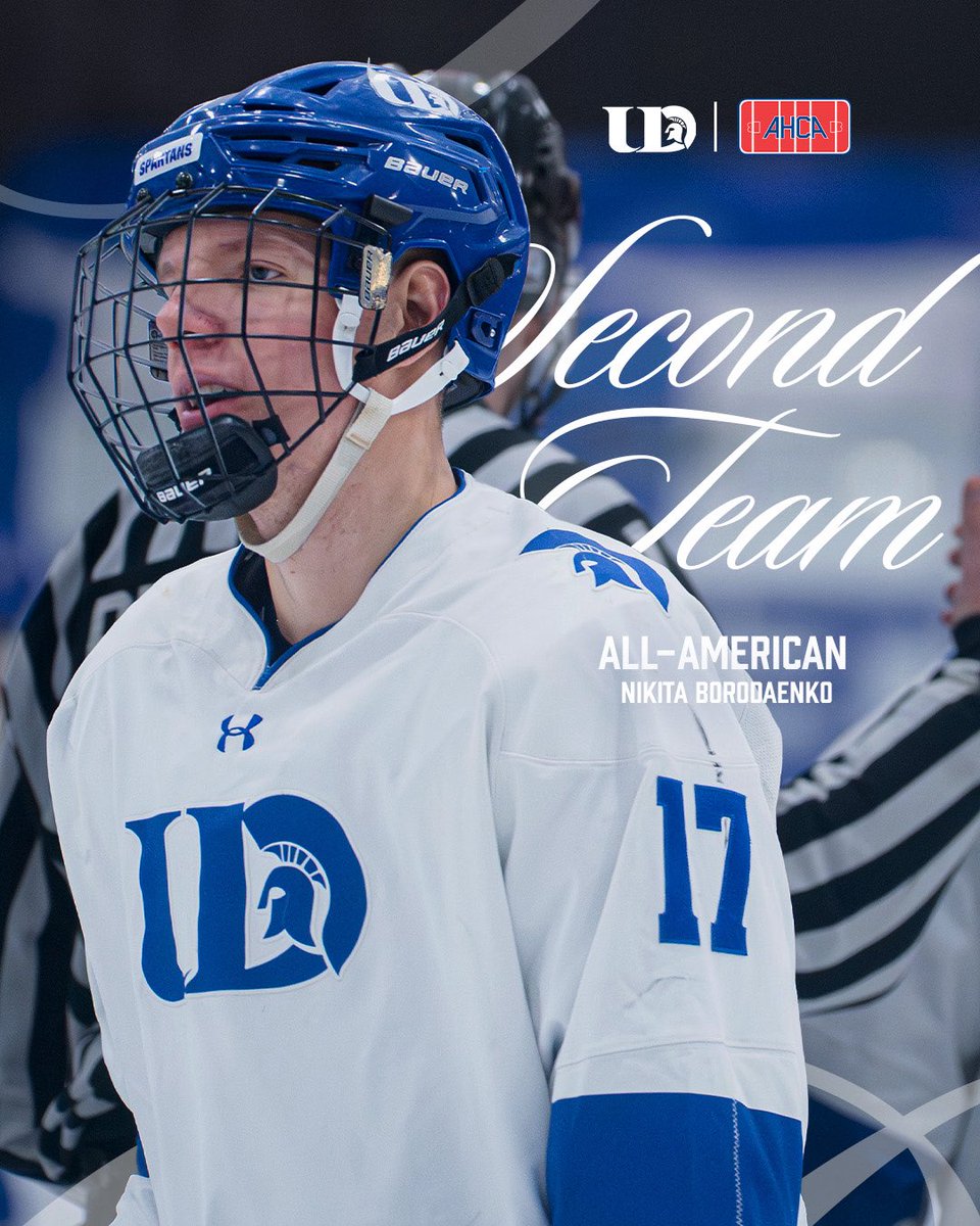 UDubuqueSports's tweet image. 🚨ALL-AMERICAN!🚨

Nikita Borodeanko of @ud_hockey becomes the first All-American in program history, receiving West Region Second Team All-American honors by @AHCAHockey.

Release: udspartans.com/news/2026/3/25…

#GoSpartans