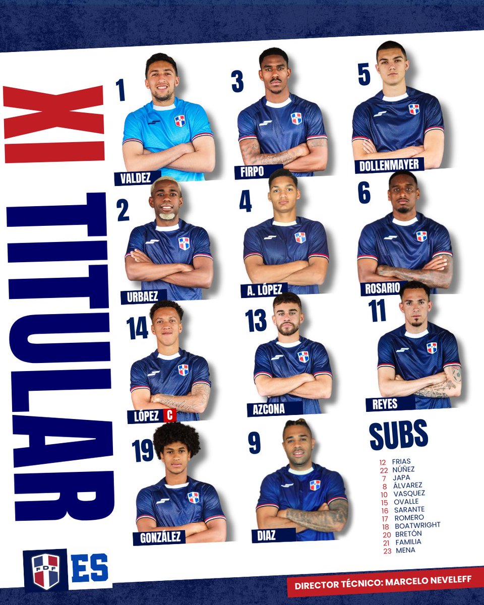 Alineación titular de hoy 🔥🇩🇴🙌🏻

🇩🇴 #RepDominicana 🆚 #ElSalvador 🇸🇻