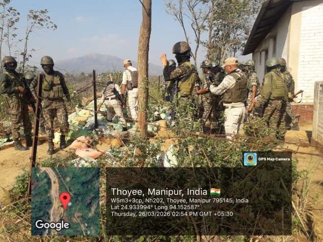 manipur_police's tweet photo. In continuation of operation launched by security forces, 52 (fifty-two) bunkers illegally constructed were dismantled on 26.03.2026 at Mahadev Thoyee ridge and Zalengbung ridge in Ukhrul District. https://t.co/axQhReA0Cy