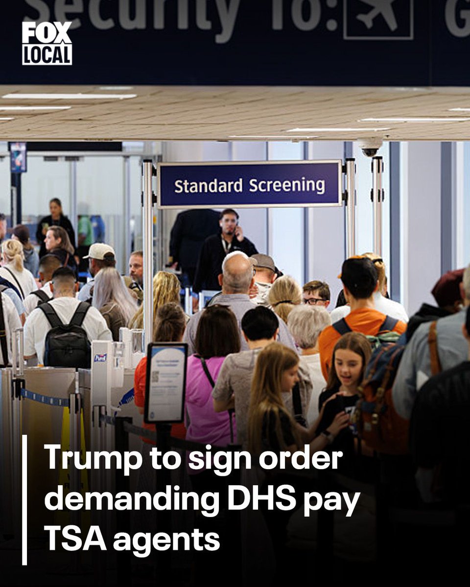FOX26Houston's tweet photo. President Donald Trump said he will sign an emergency order that would direct the Department of Homeland Security to immediately begin paying TSA workers amid airport disruptions. https://t.co/HBbpaXSDBv https://t.co/9qBtlGFJtD