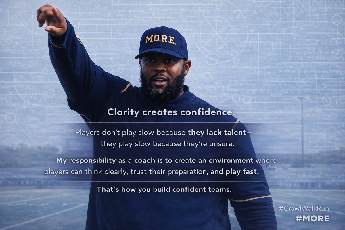 FBCoachDex's tweet image. Clarity creates confidence.

Players don’t play slow because they lack talent—
they play slow because they’re unsure.

Create clarity → remove hesitation → unlock speed.

#MORE #CrawlWalkRun