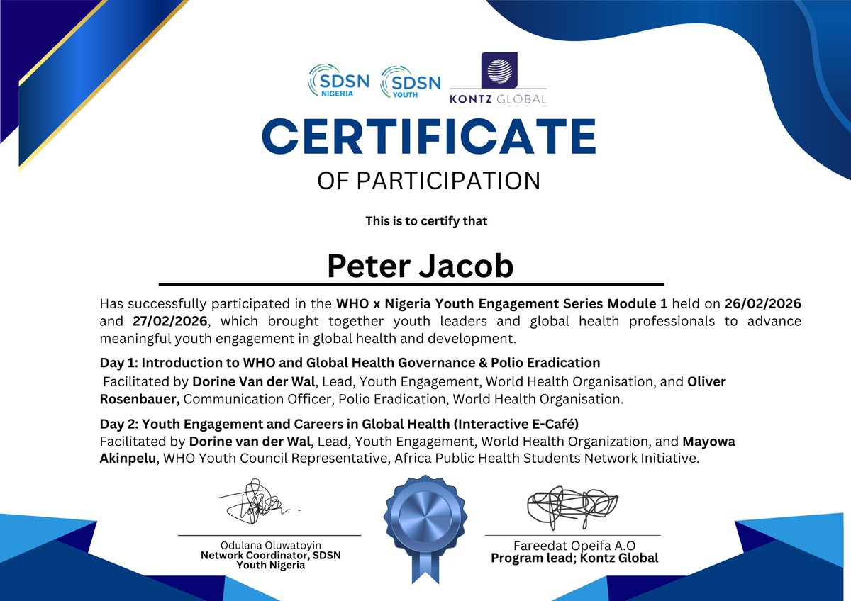 peterjacobpj's tweet photo. 2 days, 3 experts, 1 truth: youth aren’t just “the future” in global health; they’re on the frontline now. ✅ Thanks WHOx Nigeria for Module 1! 

#YouthEngagement #GlobalHealth #PolioEradication https://t.co/BWS4lA5kHN