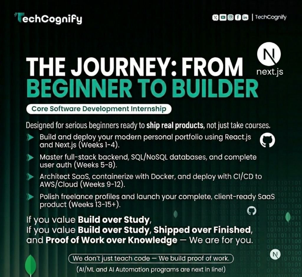 IbrahimBajwa313's tweet photo. Announcing TechCognify's Internship Program Series

We are officially launching our Core Software Development Internship, designed specifically for serious beginners ready to build real-world skills.

Apply here
https://t.co/8yVddXGZ8n https://t.co/Dw1kbv6OmW