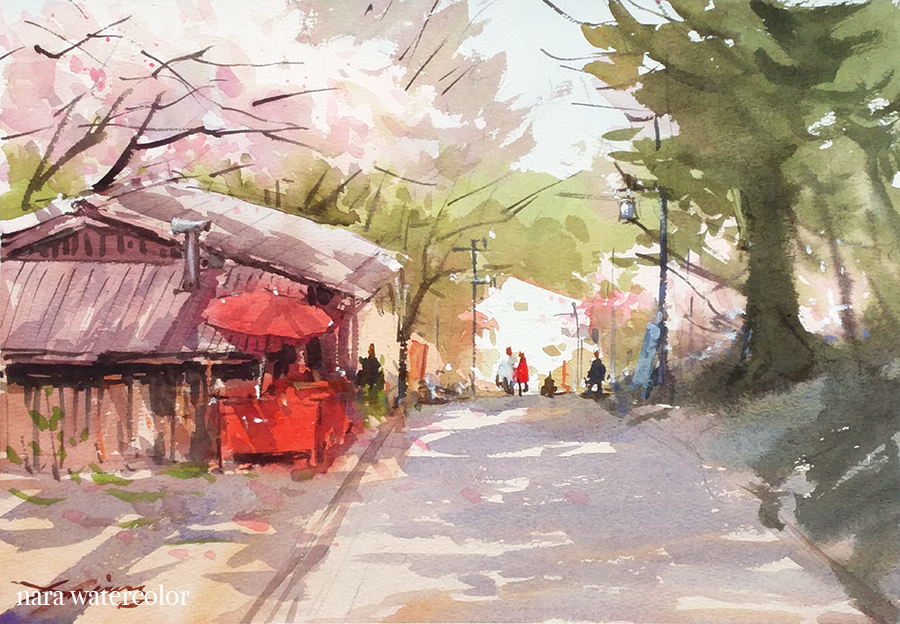 nara_watercolor's tweet photo. さくらの休憩所〜 
昨日自由が丘教室のデモ。   

#水彩画 #watercolor #風景画 #cityscape https://t.co/mBNJoLSlbo