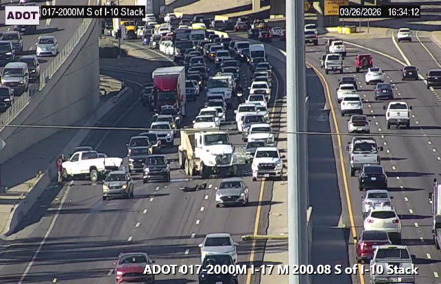 Southbound I-17 just past the I-10 Stack: A crash is blocking