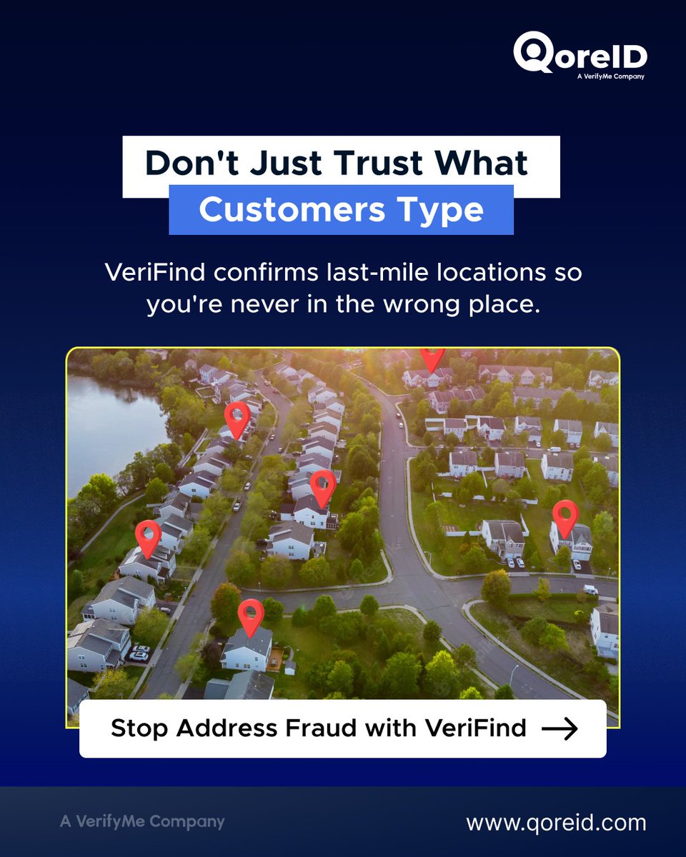 Address fraud and incorrect location data can lead to failed deliveries, compliance risks, losses.

VeriFind by QoreID confirms last-mile locations, ensuring you’re always working with verified, reliable data.

Trust, and verify.

#AddressVerification #FraudPrevention #Logistics