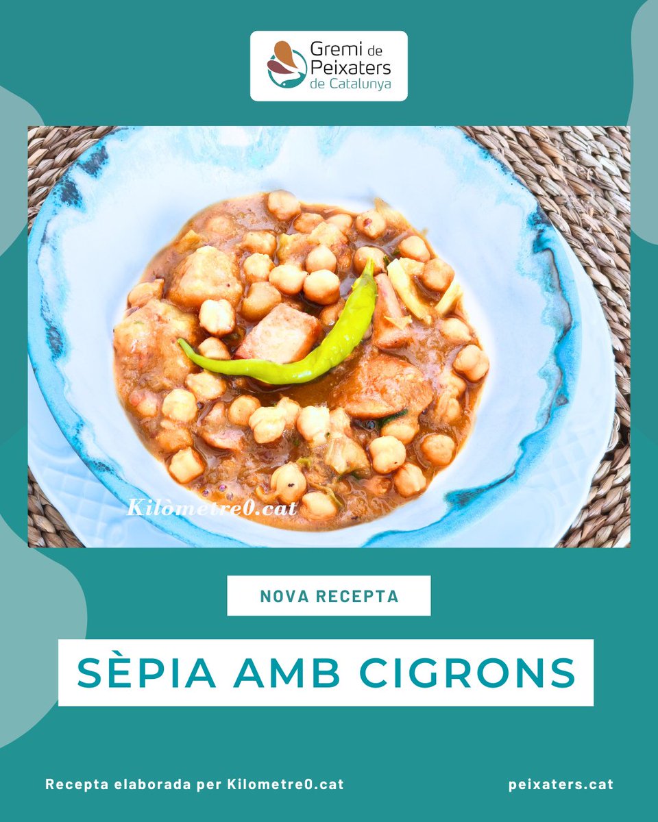 gremipeixaters's tweet photo. Sèpia amb cigrons
Un plat complet, saborós i amb molta tradició, on la sèpia aporta el gust de mar i els cigrons la consistència. El resultat és una cassola intensa, ideal per als dies que demanen cullera.
https://t.co/k65cUV3Hx7
#sepia #cigrons #cuinademar https://t.co/k6Op6An3SW