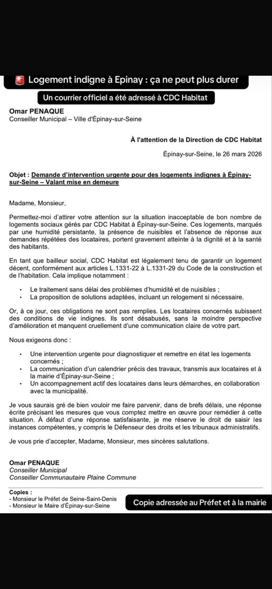 ChallalMounir's tweet photo. #epinaysurseine #logement #NkrumahOmarPenaque #insalubrite https://t.co/8JhSL77qEY