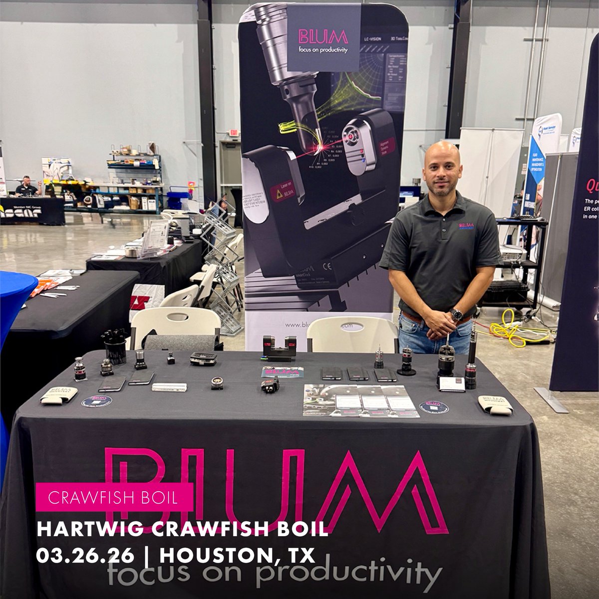 Blum_Novotest's tweet image. Big thanks to everyone who’s stopped by the @Blum_Novotest booth at the @HartwigInc Crawfish Boil 2026 in Houston!

David Diaz is talking all things measurement technology and automation. Swing by to chat metrology or just say hi!

#cnc #technology #cncmachining #blumnovotest