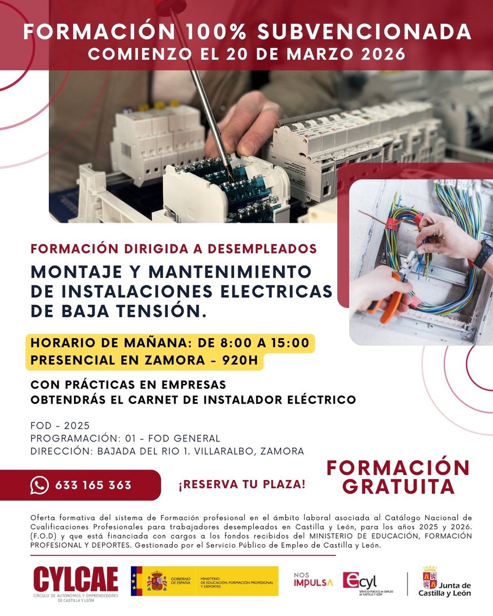Cylcae_org's tweet photo. Se inicia el curso promovido por CYLCAE sobre montaje y mantenimiento de instalaciones eléctricas de baja tension https://t.co/3xfxXVenUX