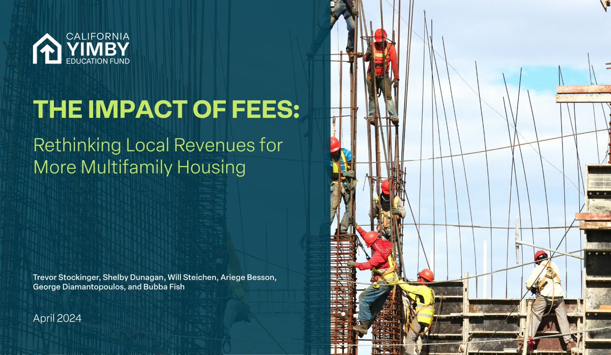 cayimby's tweet photo. A 2024 California YIMBY study found cities with the biggest jumps in multifamily impact fees saw the least apartment growth, and vice versa. 

CA's fees 3X the national rate, most cities aren't complying w/ disclosure laws, and some deliberately price housing out.

Link ⬇️ https://t.co/s6EsQsup1B