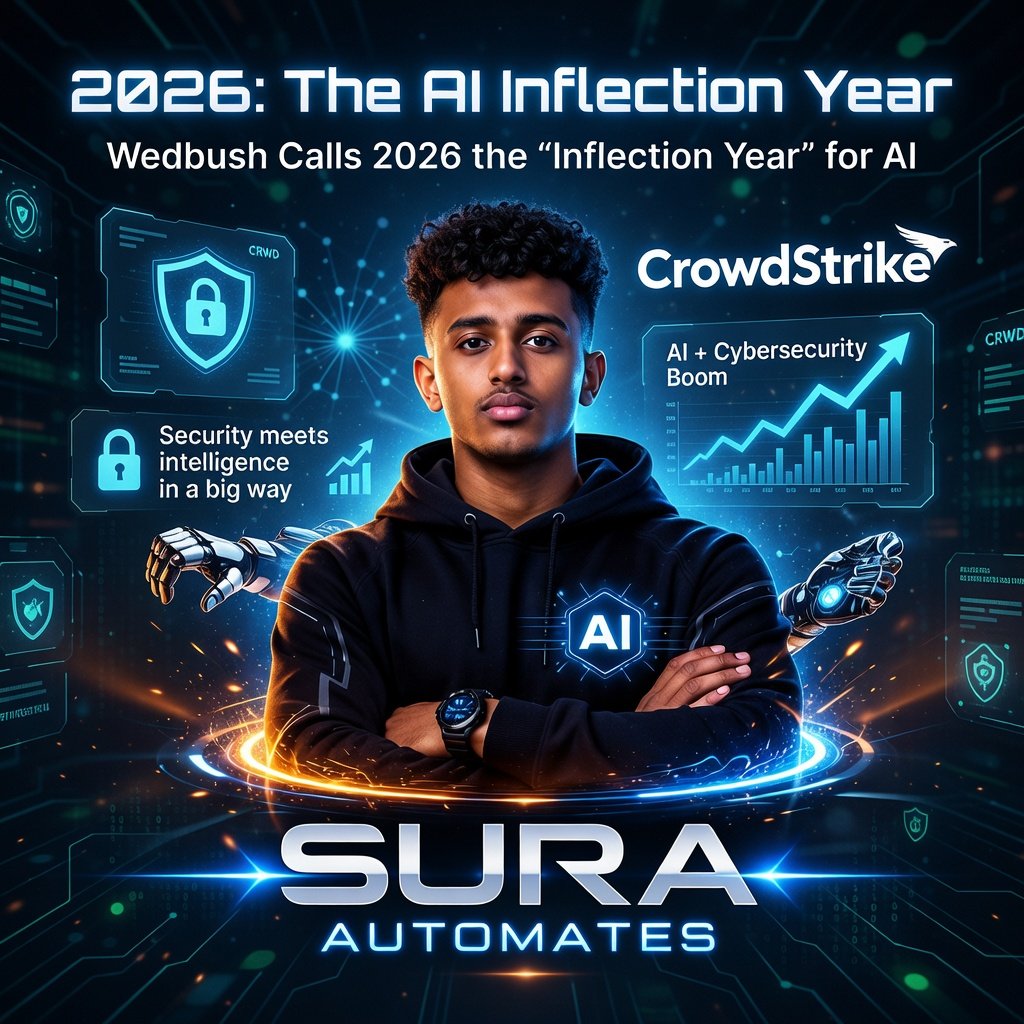 SuraAtomation's tweet photo. Wedbush calls 2026 the “inflection year” for AI. CrowdStrike named as top stock play thanks to AI + cybersecurity boom. Security meets intelligence in a big way. 🔒📈 #AIInflection #CrowdStrike https://t.co/qtFz0DV0MI