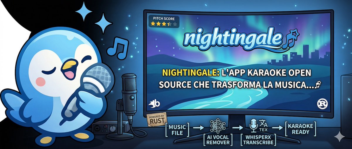 levysoft's tweet photo. Nightingale: l’app karaoke open source che grazie a reti neurali locali e WhisperX trasforma qualsiasi canzone della tua libreria musicale in una sessione di canto con punteggio: https://t.co/vnNhSz4Qma
#AI #LLM #OpenSource #music #reviews https://t.co/tpDzgmotYv