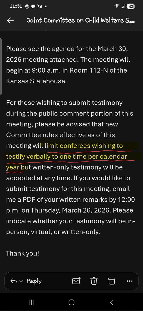 Creggerz95's tweet photo. @ksleg
If you're tired of hearing the same 4 or 5 people testify at committee, the way to fix this is systemic change. Stifling those speaking out is not going to have the impact you think it will. https://t.co/l2ESK6gofQ