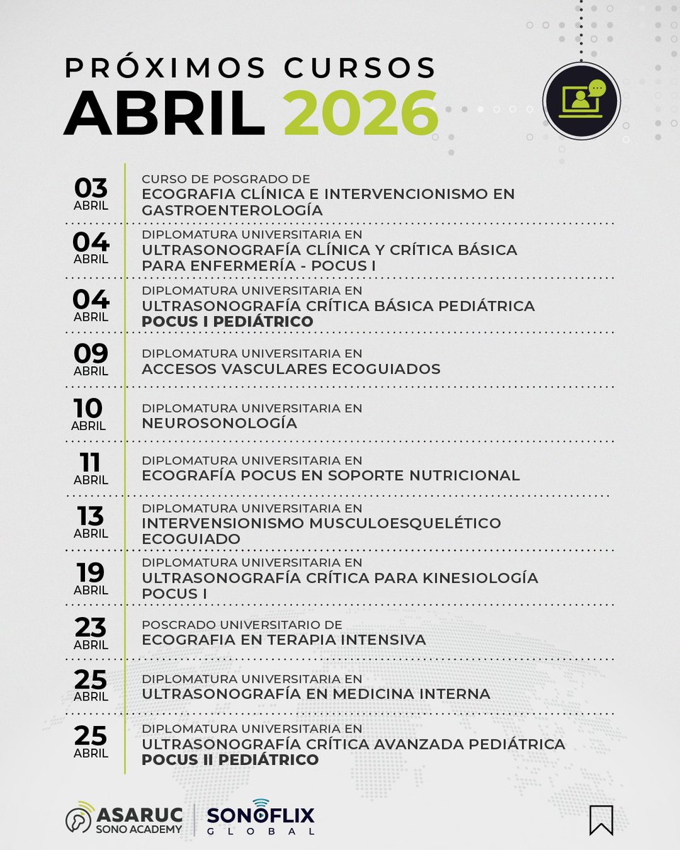 ASARUC1's tweet photo. ✨ Abril se viene con TODO en ASARUC
-Nuevos cursos y diplomaturas en ecografía clínica y POCUS para seguir potenciando tu práctica 📈
📩 Info e inscripciones en https://t.co/CmEVUoFLL2
#POCUS #Ecografía #EducaciónMédica #ASARUC https://t.co/vGKP2g3aeX